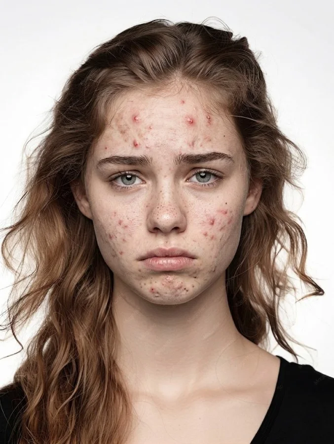 Skin with acne and blemishes, a higher skin age